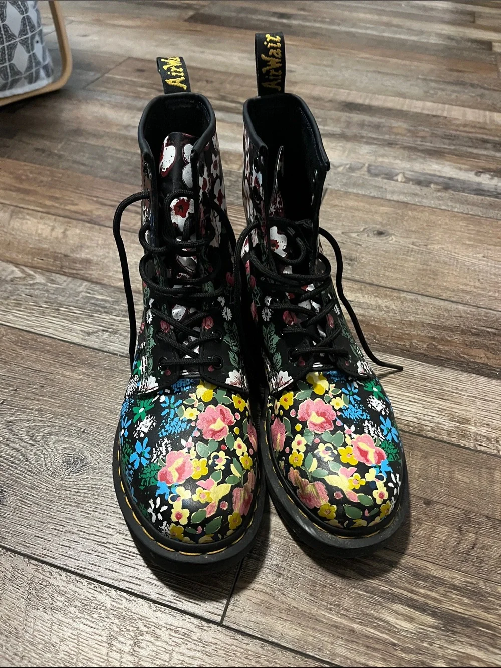 Dr. Martens Black Floral Lace-Up Combat Boots - Picture 3 of 4